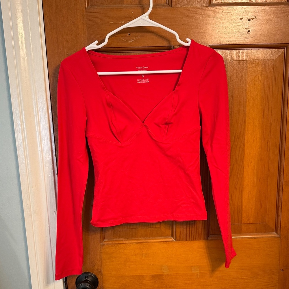 Express Red V-Neck Long Sleeve Blouse